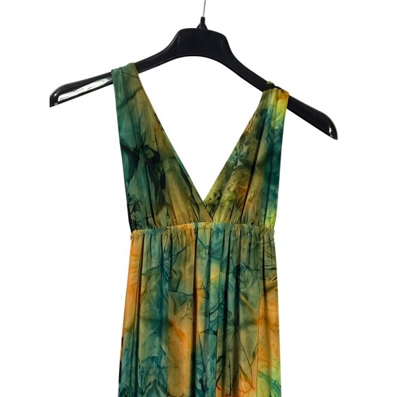 Vtg Y2K Banana Split Tie Dye Maxi Dress Sleeveless V-Neck Multicolor Womens M - Picture 2 of 7